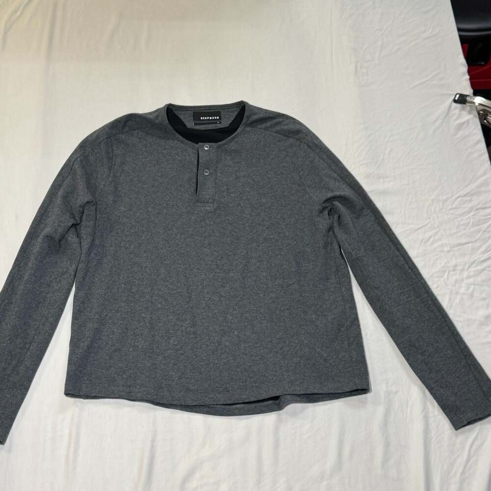 Bespoken Men's Grey Long Sleeve Jersey Henley Shirt Size XL